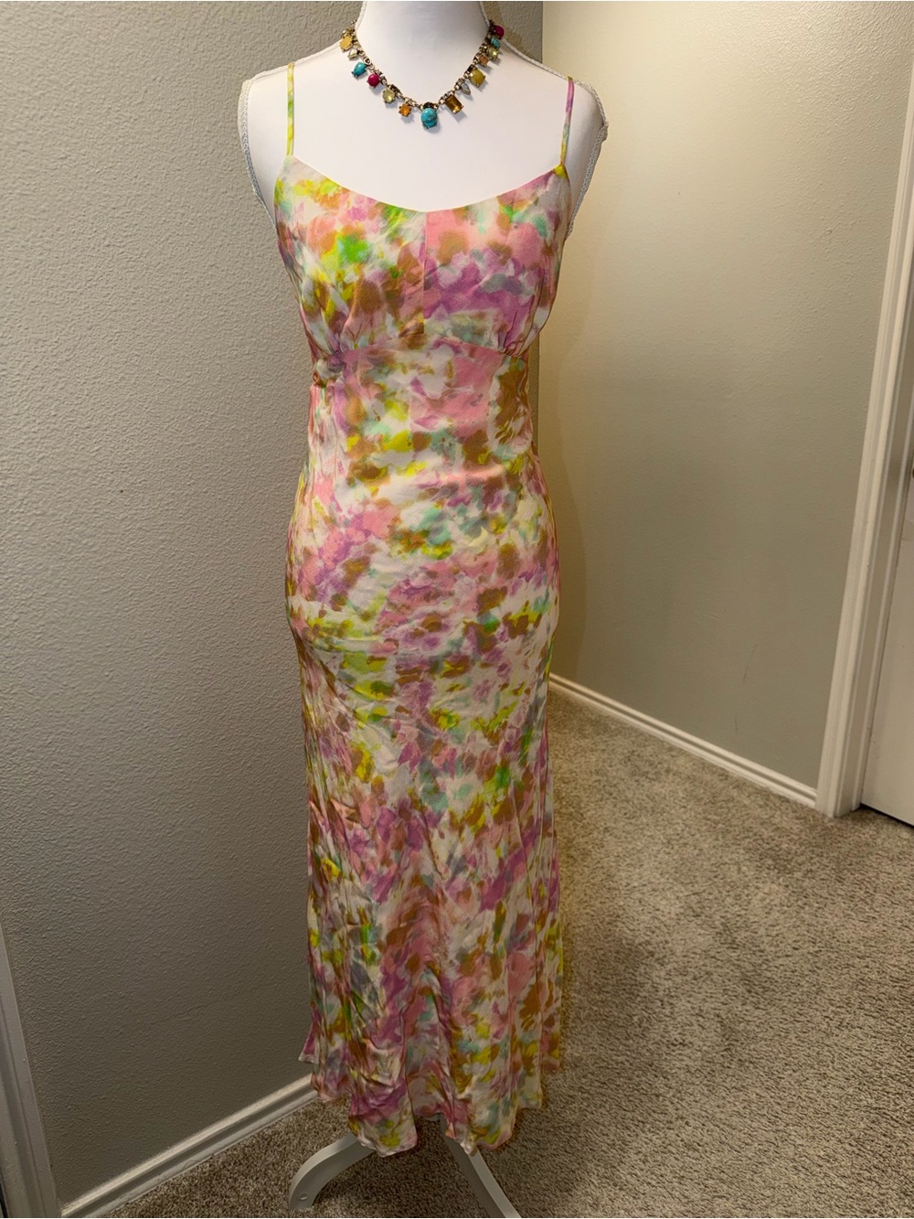 Astr Watercolor Floral Maxi Dress in Pink, Green and Yellow